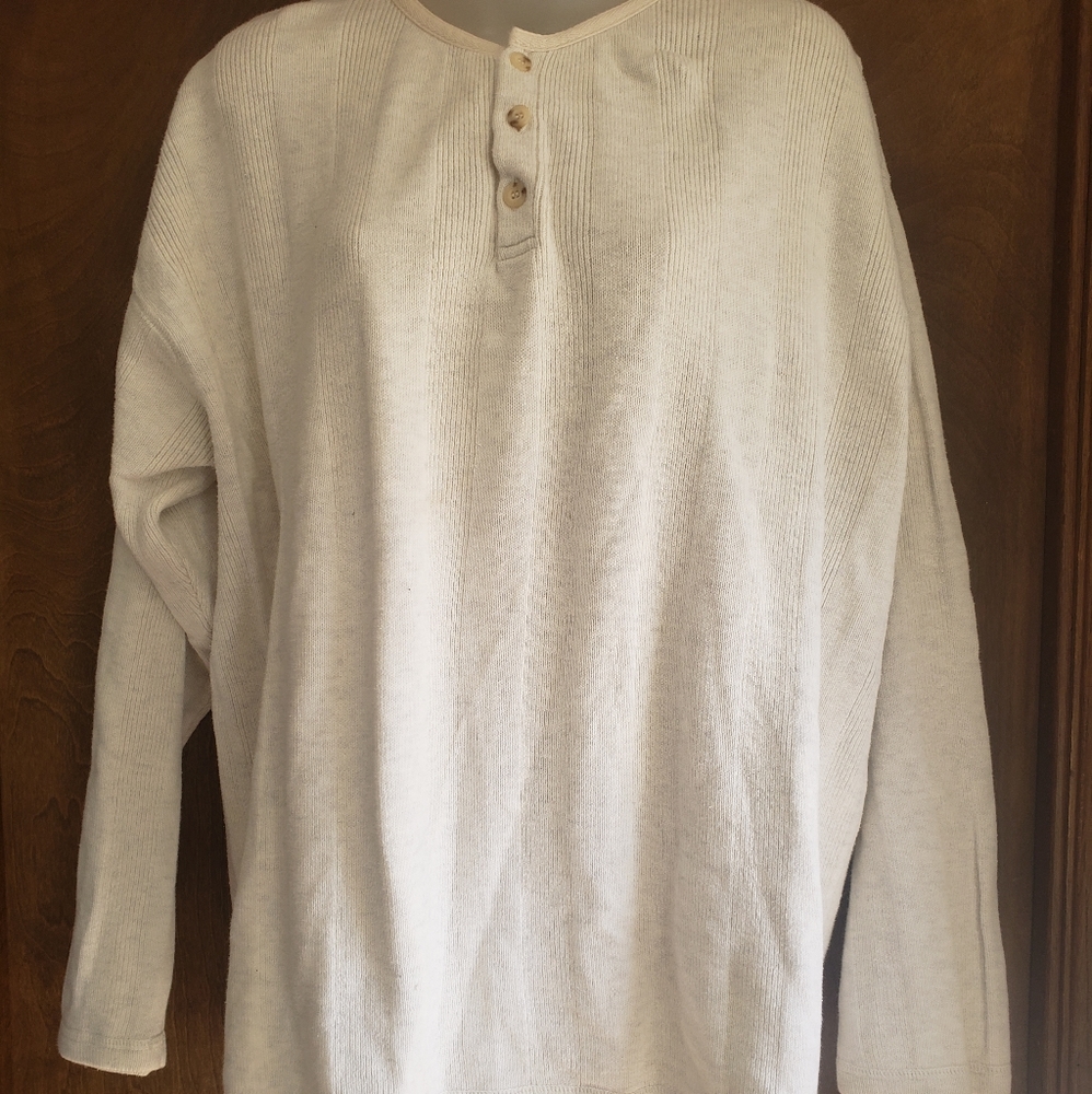 Eddie bauer mens henley sweater sweatshirt large ivory